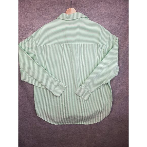 H&M Size Large Green & White Stripe Button Up Shirt - Picture 2 of 6